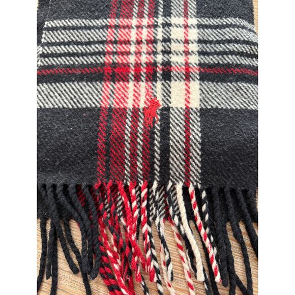 Vintage Ralph Lauren Red & Black Plaid Lambswool Fringed Scarf - Picture 7 of 7